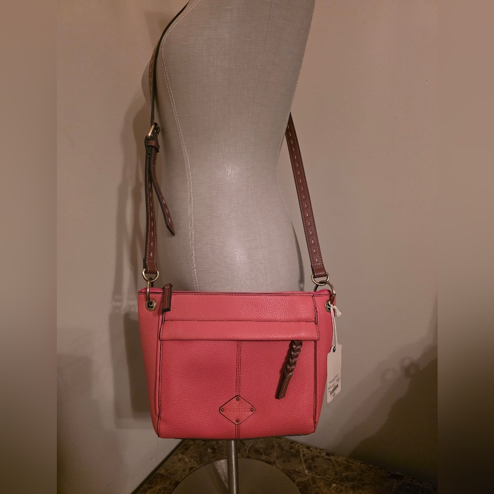 *NWT* St. John's Bay Coral/Pink and Brown Crossbody Bag with Structured Design